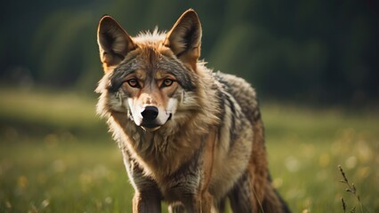 Fototapeta premium Golden Jackal in Natural Light Standing on Grassland