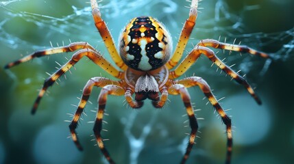 Obraz premium Intricate patterns and detailed view of a European garden spider arachnid