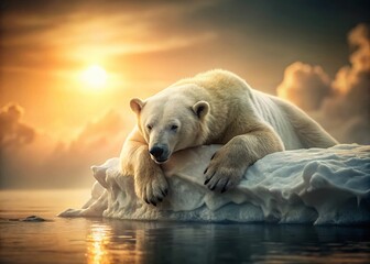 Obraz premium Vintage Polar Bear Sleeping on Iceberg - Arctic Wildlife Photography
