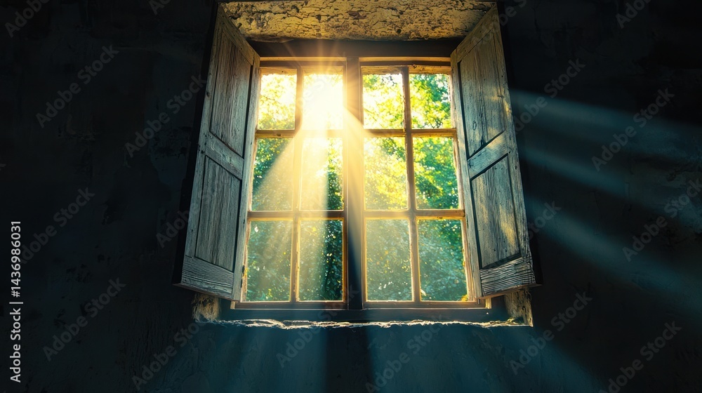 Poster a ray of light passing through an open window
