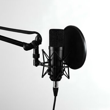 Black Rode NT1 Condenser Microphone with Pop Filter and Boom Arm on White
