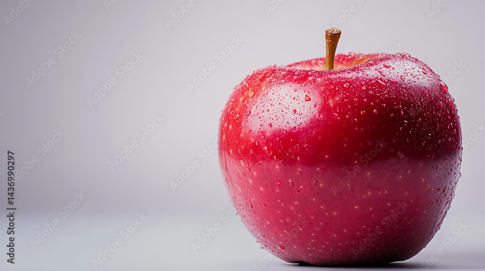 Aufkleber fresh red apple with water droplets against a soft background highlighting its vibrant color and nat