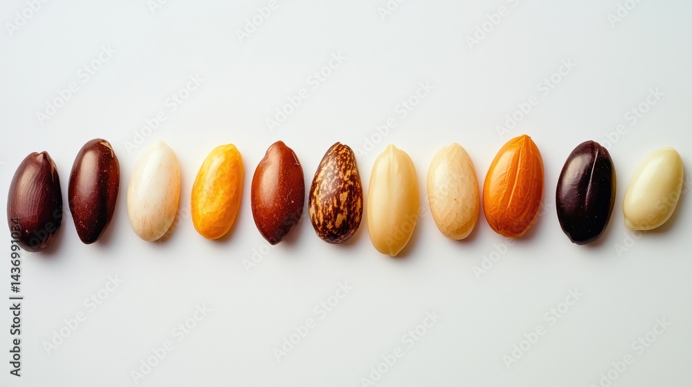 Aufkleber a row of different seeds arranged in gradient colors