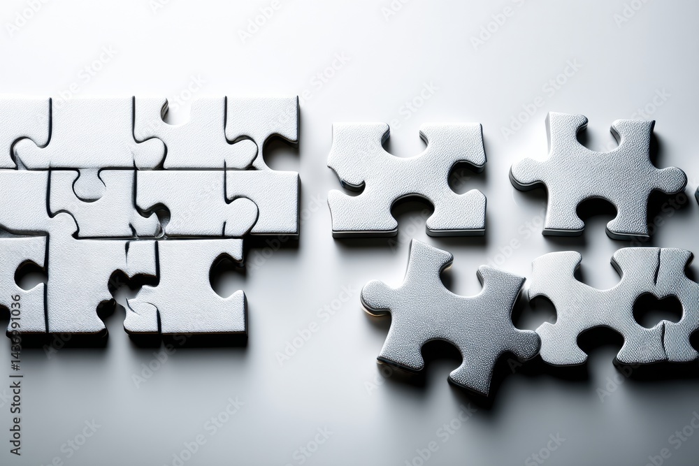 Poster Puzzle Pieces Represent Collaboration and Teamwork in a Minimalist Composition Creating a Cohesive Image of Unity and Interconnection for Team Dynamics