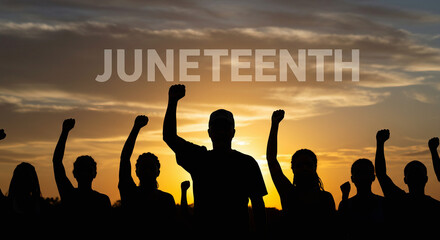 Juneteenth Freedom Celebration Silhouette Raised Fists at Sunset