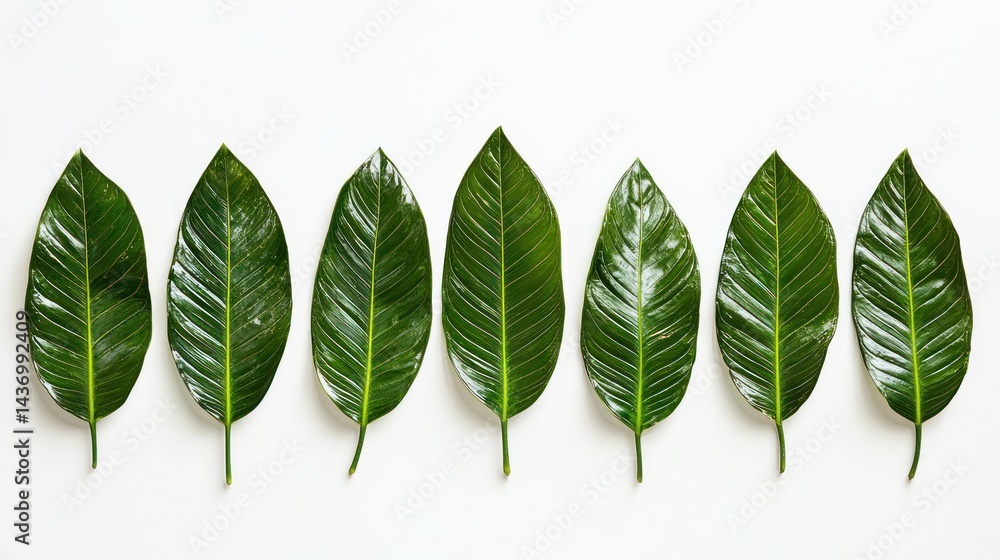 Poster a row of symmetrical leaves decreasing in size
