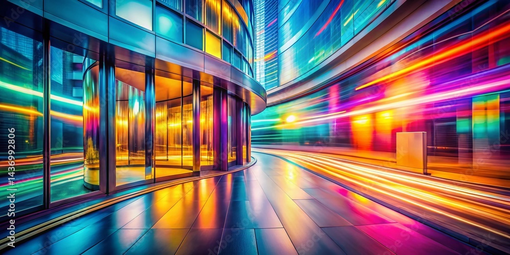 Poster y2k psychedelic architecture: abstract blurred geometric forms & holographic gradients