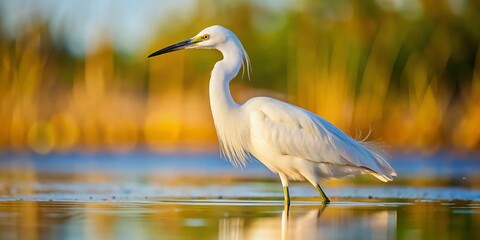 Obraz premium Young Little Egret Chick in Shallow Water, Wildlife Photography