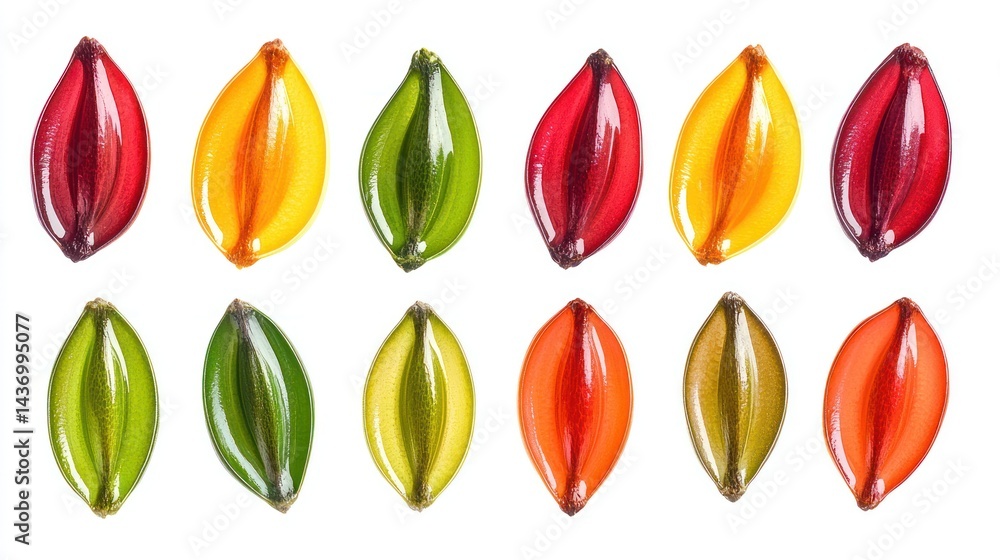 Poster a set of colorful seeds forming an abstract pattern
