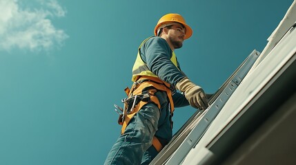 Naklejka premium Construction Worker on Roof