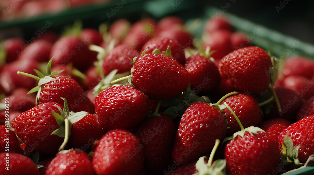 Poster fresh and juicy strawberries perfectly arranged in a green container for a summer delight : generati