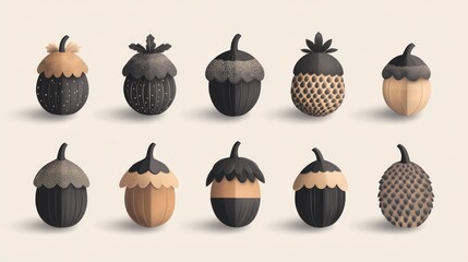 Collection of ten different painted acorns for fall, Thanksgiving or decoration