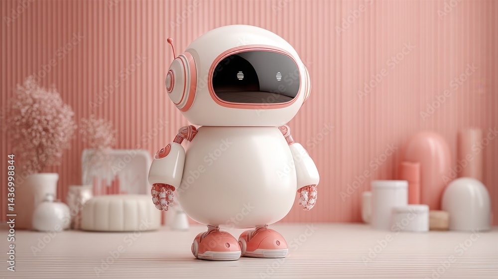 Poster futuristic robot standing on a table with a sleek design and advanced technology, symbolizing innova