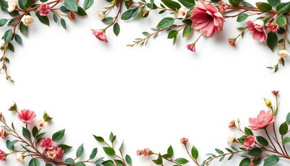 Fototapeta premium Elegant rustic floral wedding invitation design featuring greenery branches, leaves, and flowers, plant, floral background
