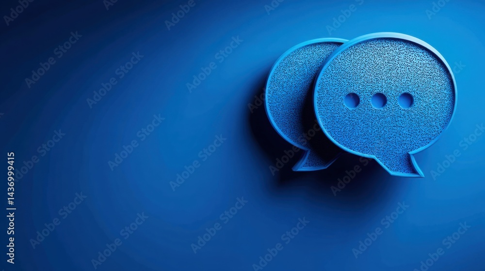 Poster blue speech bubble illustrating communication concepts and automated voice generation in a digital e