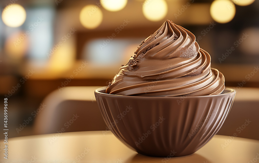 Poster deliciously smooth chocolate soft serve ice cream in a stylish bowl on a table : generative ai