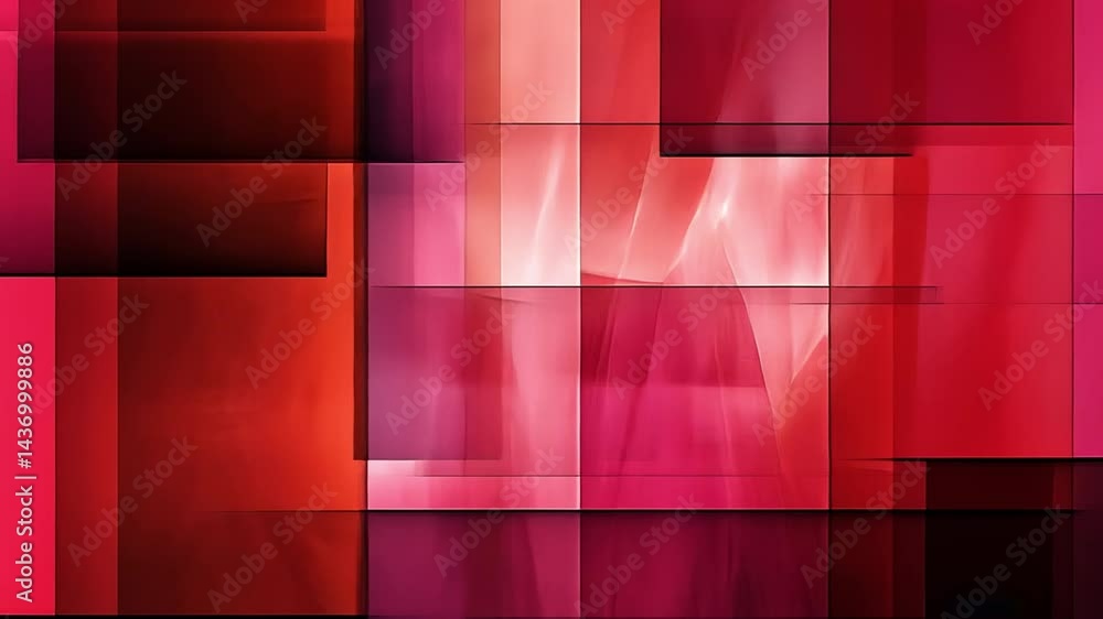 Poster vibrant abstract composition of overlapping geometric shapes in dynamic red, showcasing energetic li