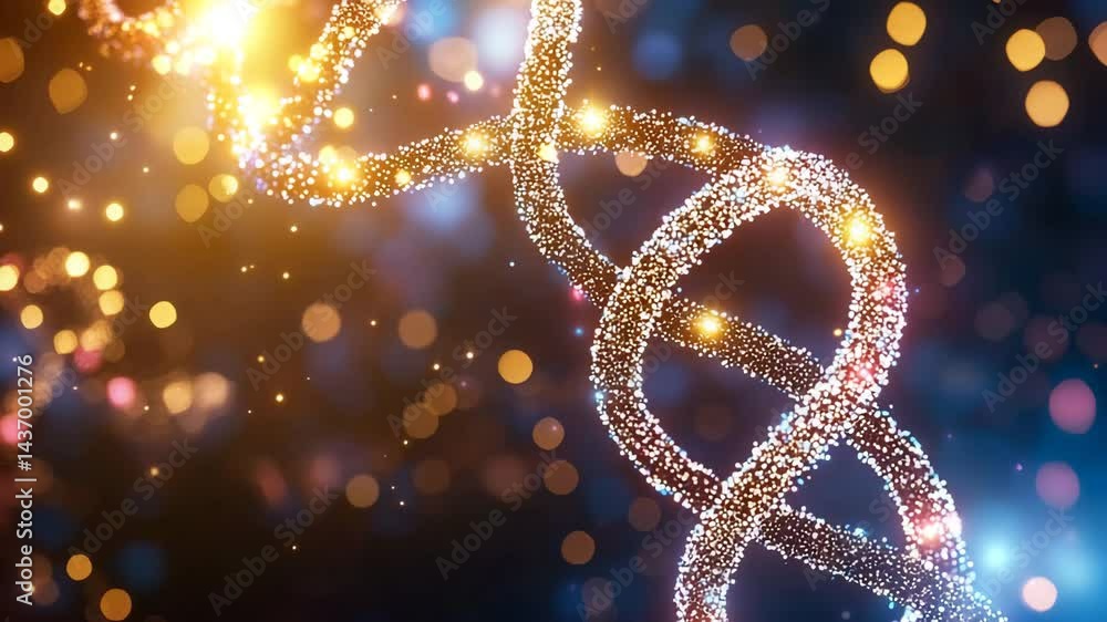 Poster abstract digital art of glowing strands with light particles in background