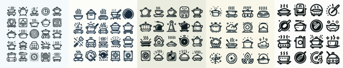Set of modern kitchenware hot plate vector icons