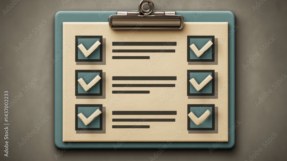 Poster clipboard holding a checklist with completed tasks to organize and track progress in projects effect