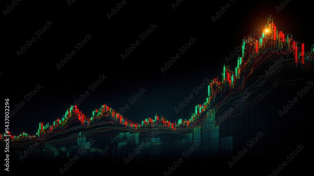 Poster graph displaying a red and green arrow illustrating market trends and financial data analysis