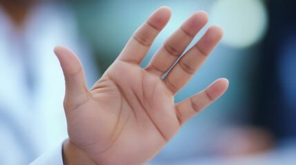 Open Hand Gesture Closeup Palm Upward Five Fingers Spread