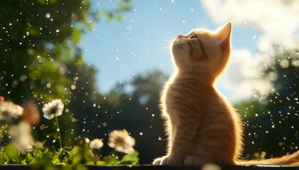 Kitten in garden, sunlit