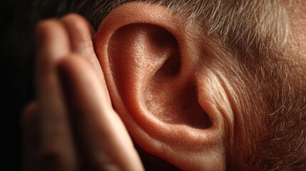 A close-up of a man's ear indicating earnings whisper expectations and rumored numbers in financial discussions