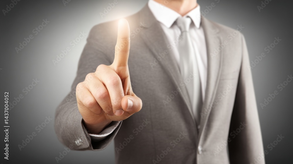 Poster man in suit pointing at camera to illustrate emotion-free trading and logical rule-based decision ma