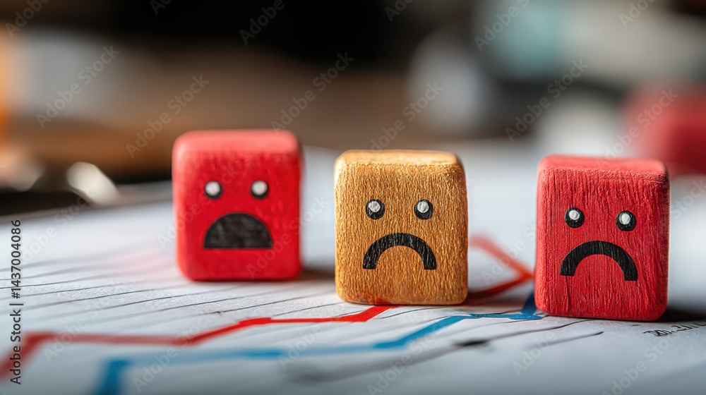 Poster couple of wooden blocks featuring faces signifying the contrast between emotion and logic in trading
