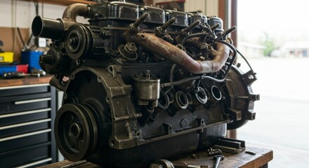 Fototapeta premium Old engine in workshop