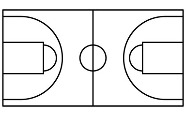 バスケットコートのシンプルな線画イラスト © TKM