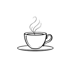 Obraz premium Minimalist monoline coffee cup logo in black lines on white background, transparent PNG. Perfect for café, coffee shop, or product branding
