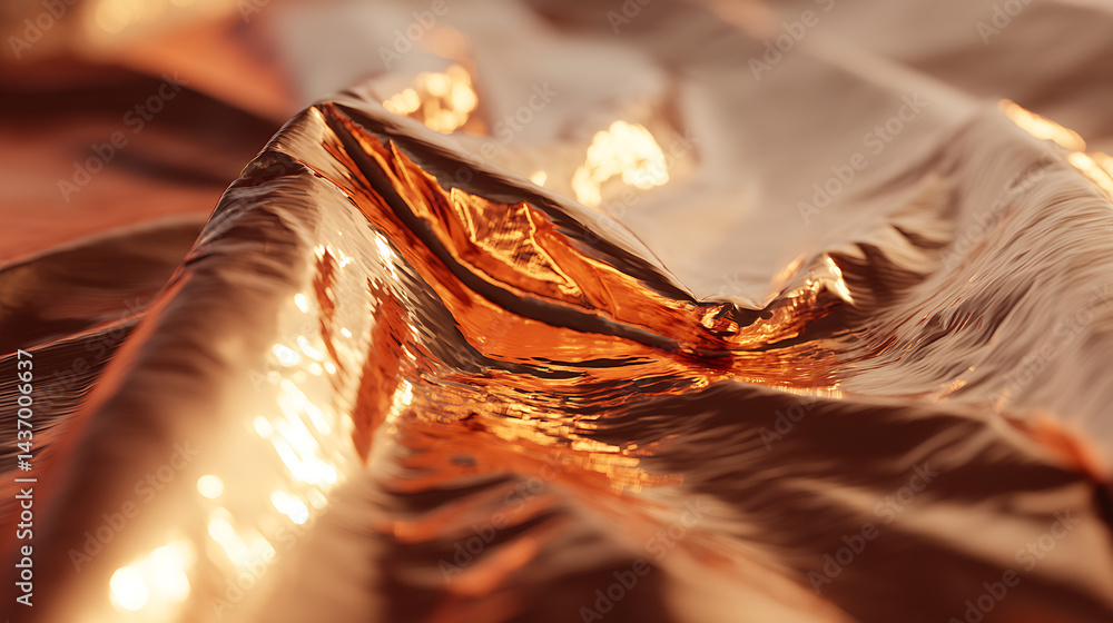 Aufkleber Shimmering metallic copper fabric creating an artistic abstract background for design : Generative AI