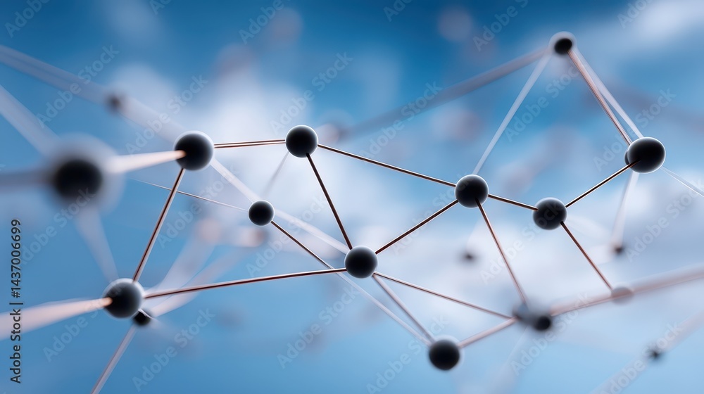 Poster exploring the intricate world of molecular structures, a visualization of spheres and scientific com