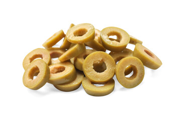 Marinated green olive rings isolated on white