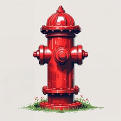 Red fire hydrant square pixel art cartoon design on plain white background illustration