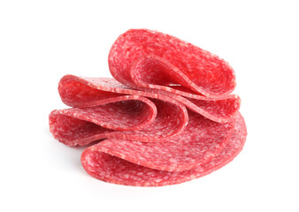 Slices of tasty smoked sausage isolated on white