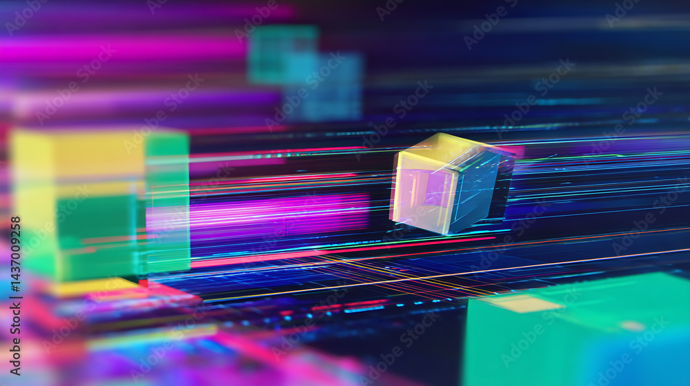 Poster Futuristic Abstract Image of Colorful Cubes in Motion Creating a Dynamic Visual Experience : Generative AI