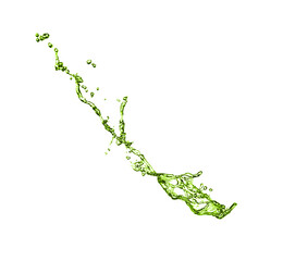 Splash of green water in air on white background