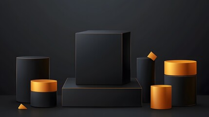 Elegant Black Gold Geometric Product Display Stand