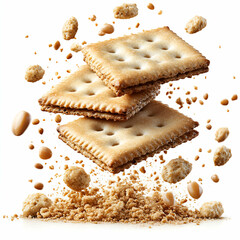 Stacked cookies with sprinkles floating in air