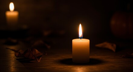 Flickering candle, autumnal ambiance