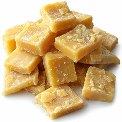 Stacked light yellow square food pieces