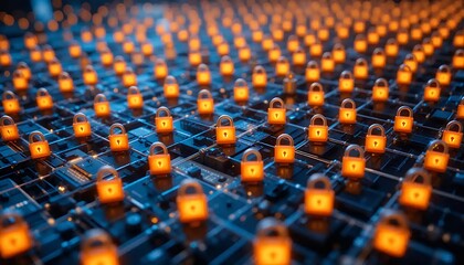 Padlocks Securing Digital Network Security Concept