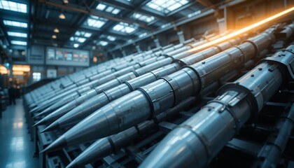 Naklejka premium Metal Cylinders Storage in Factory Setting with Organized Rows