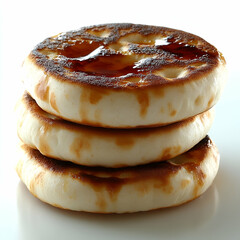 Stacked toasted round bread breakfast food