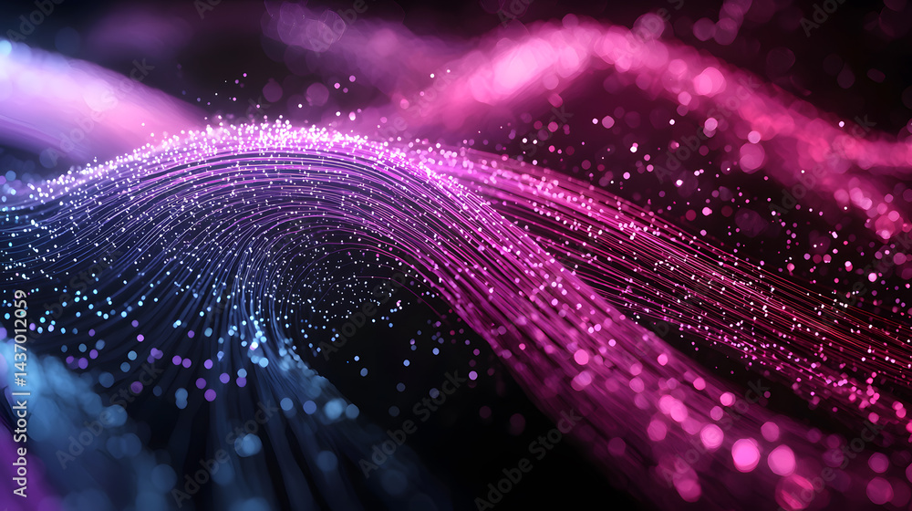 Poster visualize abstract data flow digital particles digital space tech environment high-tech glowing desi