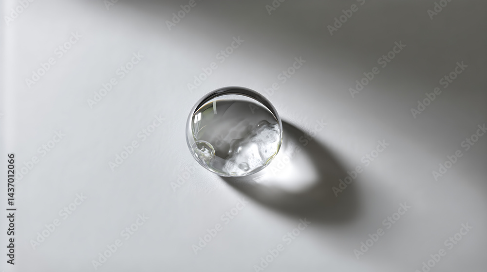 Leinwandbilder Single Clear Water Droplet on Smooth Surface Reflecting Soft Light : Generative AI