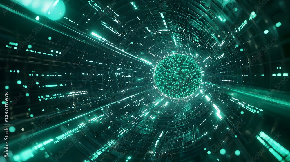 Poster illuminating digital flow virtual realm abstract visuals dynamic environment immersive perspective d